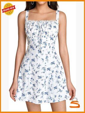 Cute Lace Mini Dress Floral Tie Smocked Short Graduation Sundress